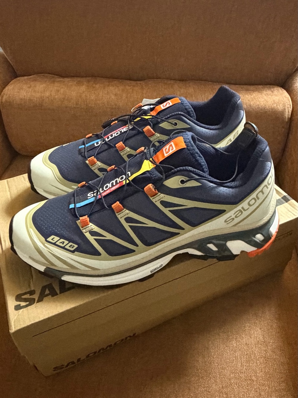 Salomon Men's Navy, Beige and Orange Trail Running Shoes
